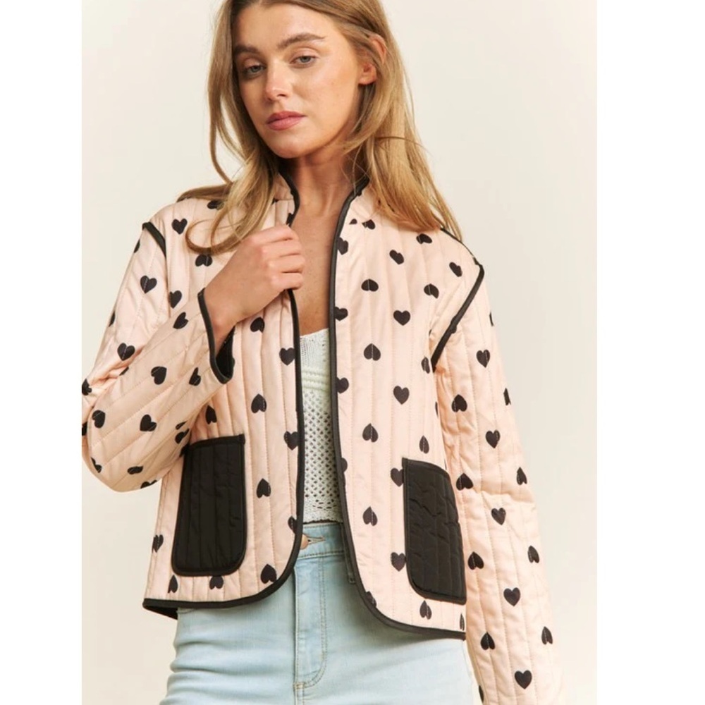QUILTED HEART LIGHTWEIGHT OPEN PUFFER JACKET SIZE LARGE PINK BLACK - Picture 7 of 16